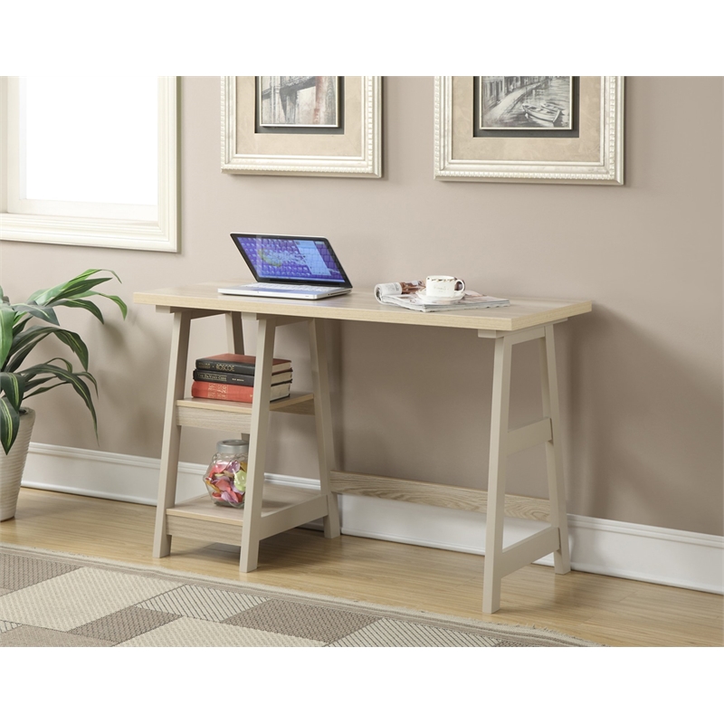 Pemberly Row Trestle Desk in Weathered White Wood Finish