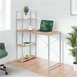 Pemberly Row Office Work Station with Shelves in Off White Light Oak