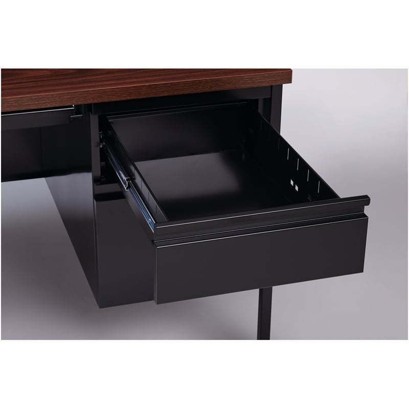 Pemberley Row Metal Black/Walnut Office Desk Rectangular Central Locking System 60