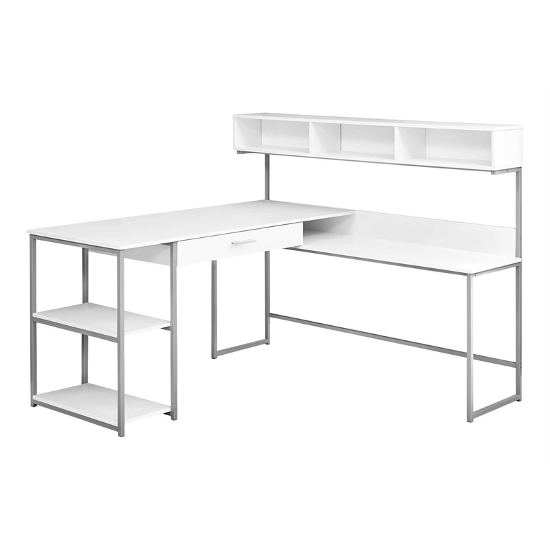 Pemberly Row L Shaped Computer Desk in White and Silver