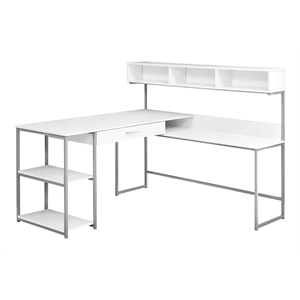 Pemberly Row L Shaped Computer Desk in White and Silver