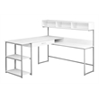 Pemberly Row L Shaped Computer Desk in White and Silver
