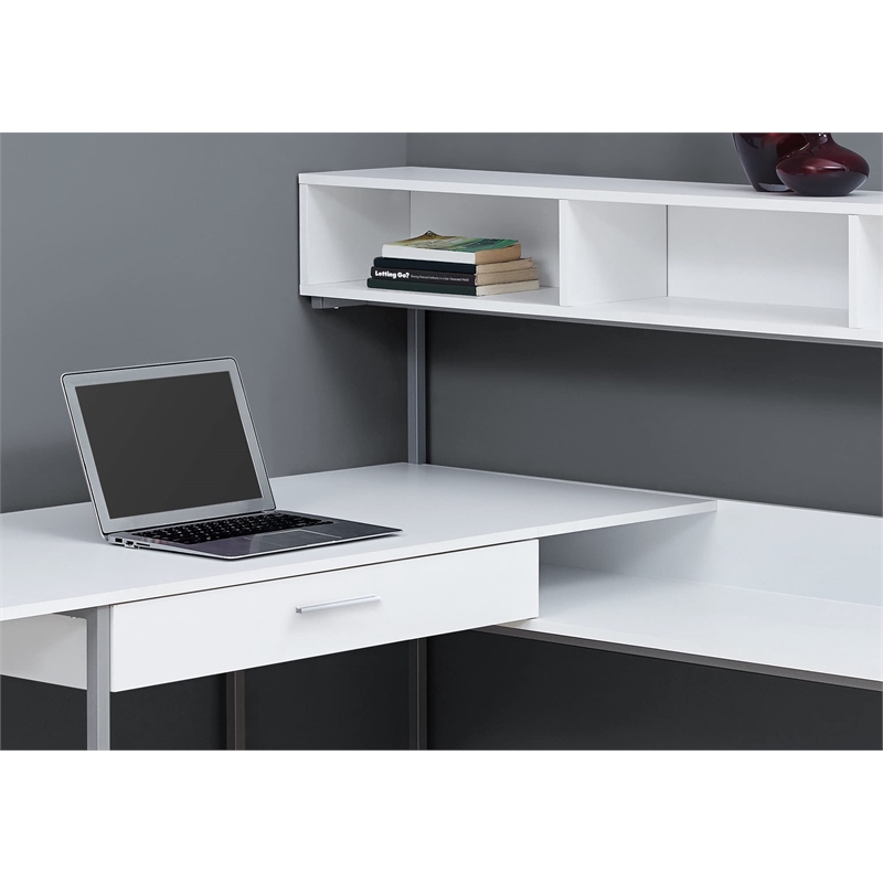 Pemberly Row L Shaped Computer Desk in White and Silver
