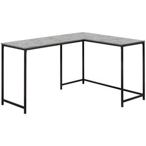 Pemberly Row 58&quot L Shaped Corner Faux Stone Top Computer Desk in Gray and Black