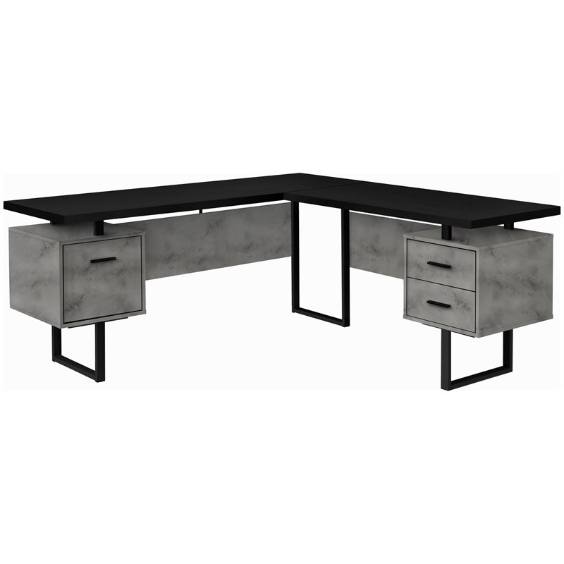 Pemberly Row Reversible Wooden L Shaped Corner Computer Desk in Black and Gray