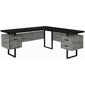 Pemberly Row Reversible Wooden L Shaped Corner Computer Desk in Black and Gray