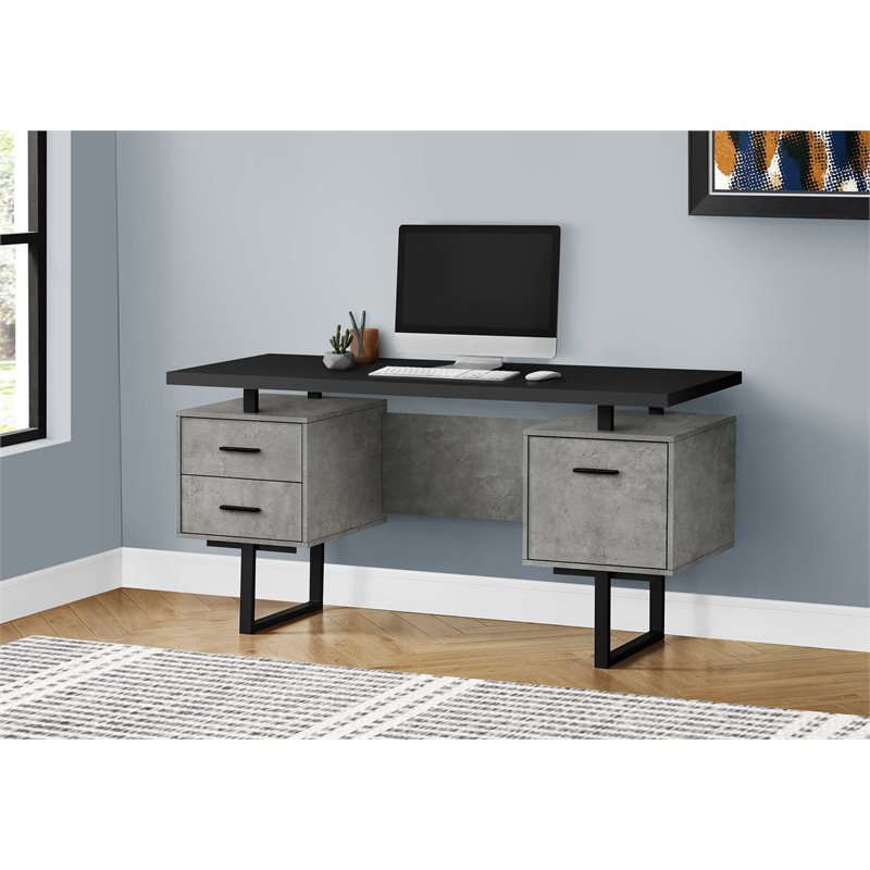 Pemberly Row Revesible Wooden Floating Desktop Computer Desk in Black and Gray