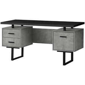 Pemberly Row Revesible Wooden Floating Desktop Computer Desk in Black and Gray