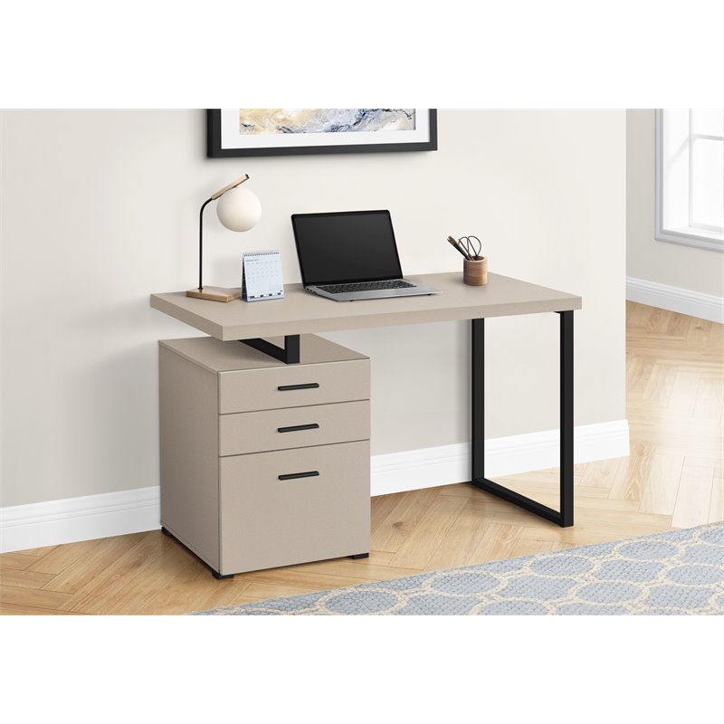 Pemberly Row Contemporary Wood Reversible Pedestal Computer Desk in Beige
