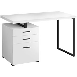 Pemberly Row Reversible Wooden Pedestal Computer Desk in White and Black