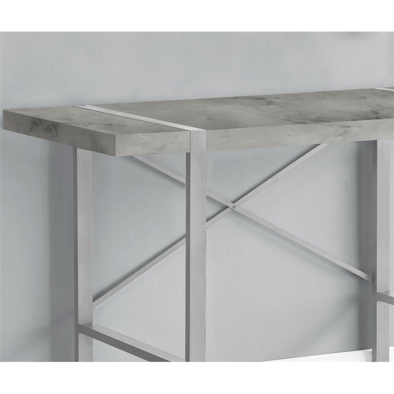 Pemberly Row Thick Faux Stone Top X Base Computer Desk in Gray and Silver