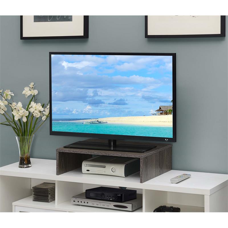 Pemberly Row Mid-Century Small TV/Monitor Riser in Gray Wood Finish