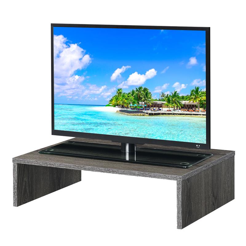 Pemberly Row Mid-Century Small TV/Monitor Riser in Gray Wood Finish