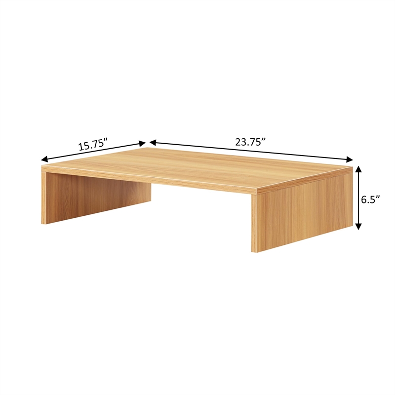 Pemberly Row Small TV Monitor Riser in Light Oak Wood Finish