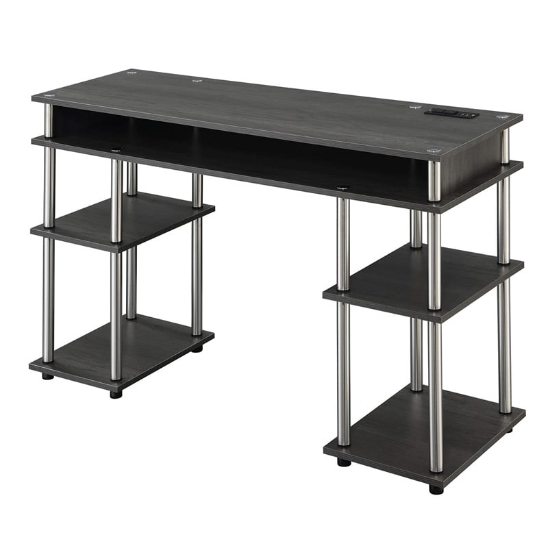 Pemberly Row Student Desk with Charging Station in Gray Wood Finish