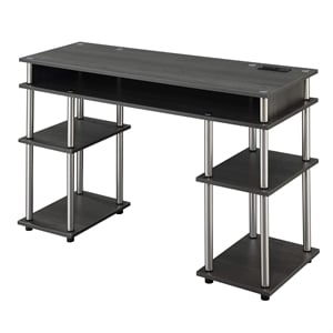 Pemberly Row Student Desk with Charging Station in Gray Wood Finish
