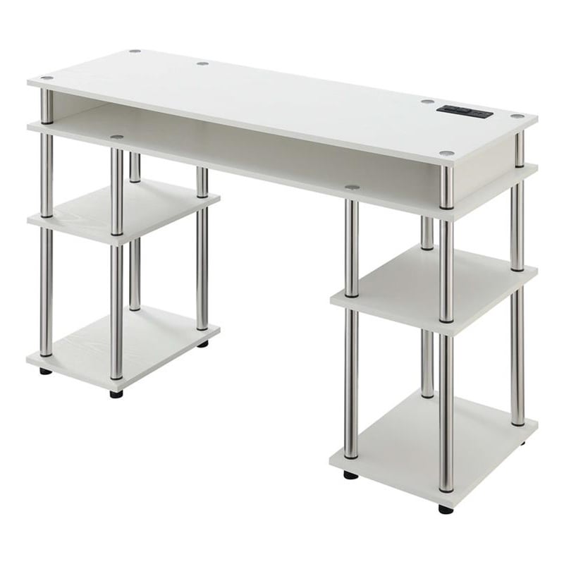 Pemberly Row Contemporary Wood Student Desk with Charging Station in White