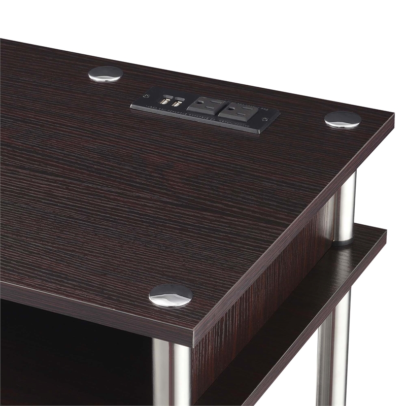 Pemberly Row Student Desk with Charging Station in Espresso Wood Finish