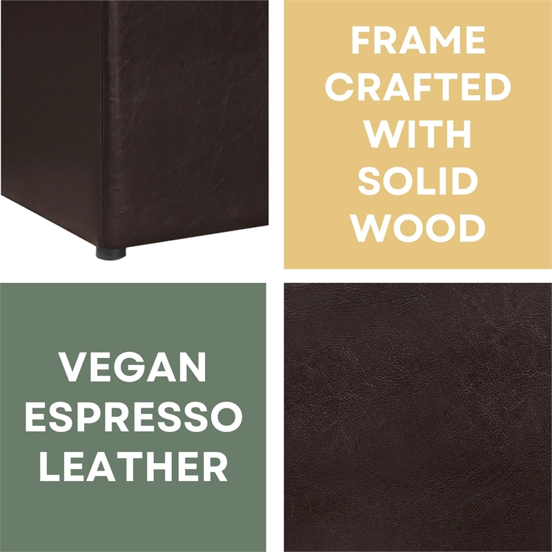 Pemberly Row Transitional Single Cube Ottoman in Espresso Faux Leather