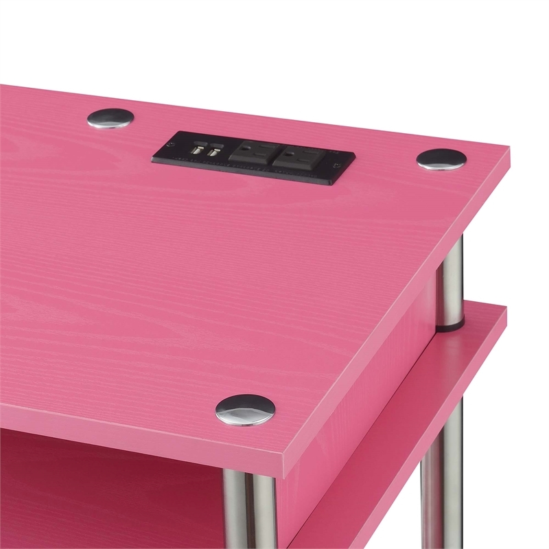 Pemberly Row Contemporary Wood Student Desk with Charging Station in Pink