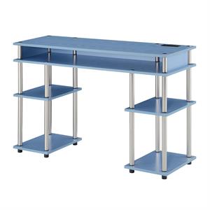 Pemberly Row Student Desk with Charging Station in Blue Wood Finish