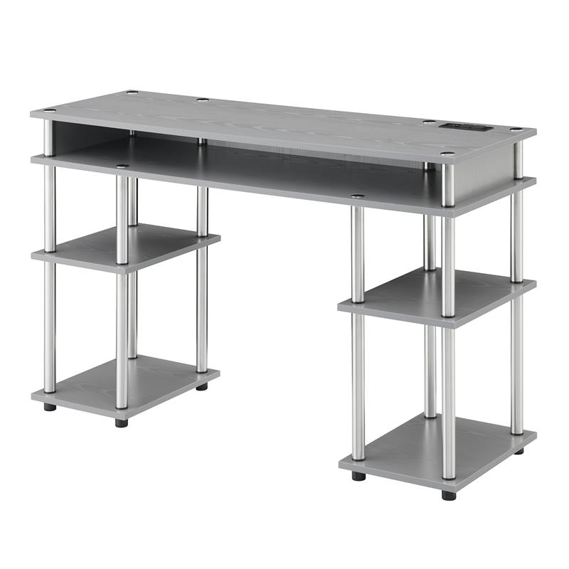 Pemberly Row Student Desk with Charging Station in Gray Wood Finish