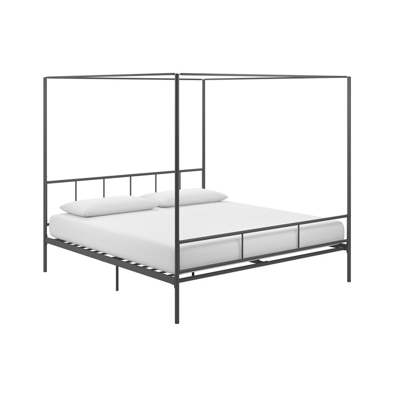 Pemberly Row Transitional Metal King Canopy Bed with Side Rails in Gray