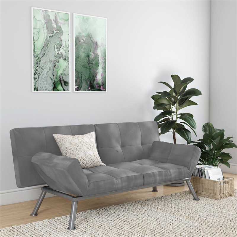 Pemberly Row Contemporary Convertible Futon in Gray Charcoal