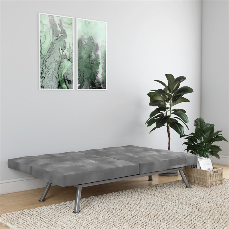 Pemberly Row Contemporary Convertible Futon in Gray Charcoal