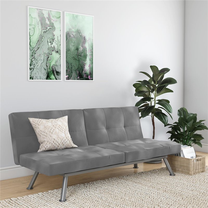 Pemberly Row Contemporary Convertible Futon in Gray Charcoal