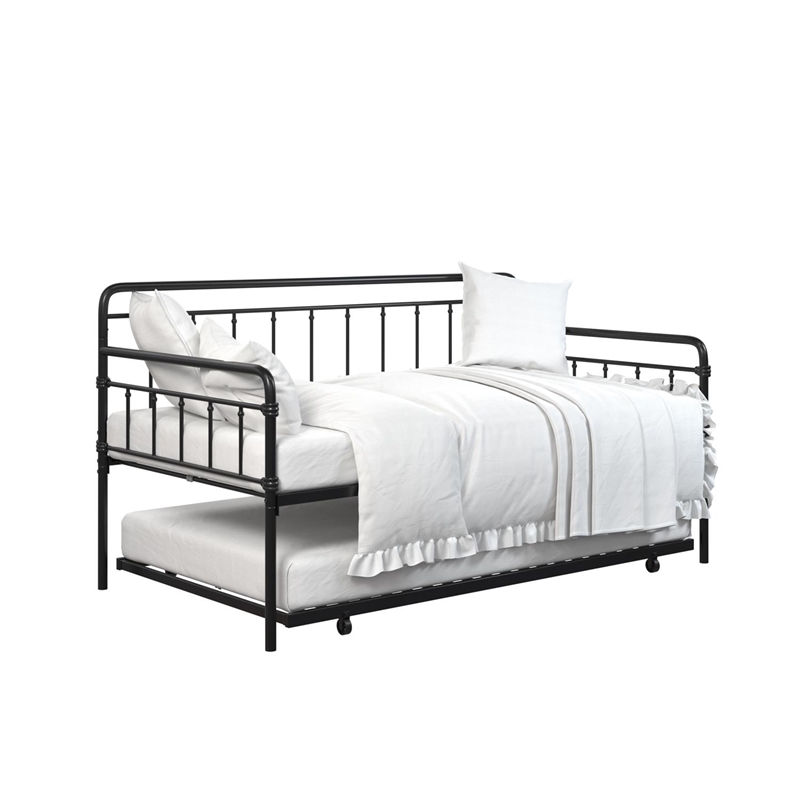 Pemberly Row Contemporary Metal Daybed/Trundle Twin in Black