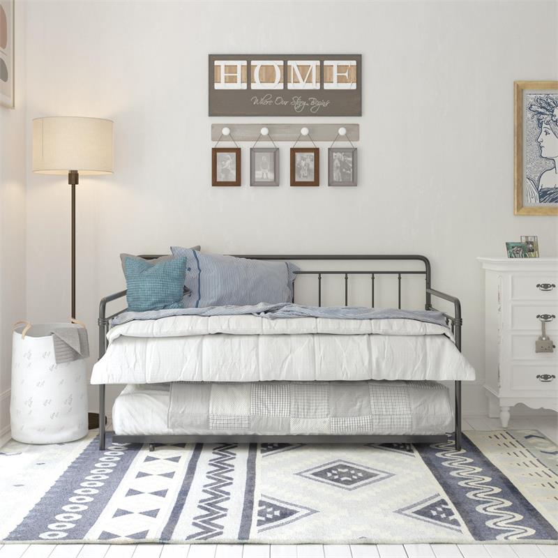 Pemberly Row Contemporary Metal Daybed/Trundle Twin in Black
