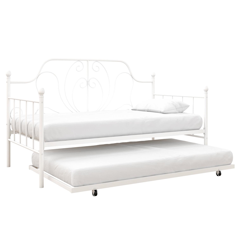 Pemberly Row Metal Daybed and Trundle in Twin over Twin in White