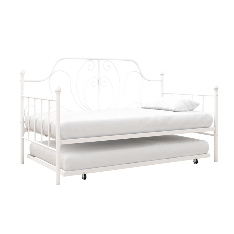 Pemberly Row Metal Daybed and Trundle in Twin over Twin in White
