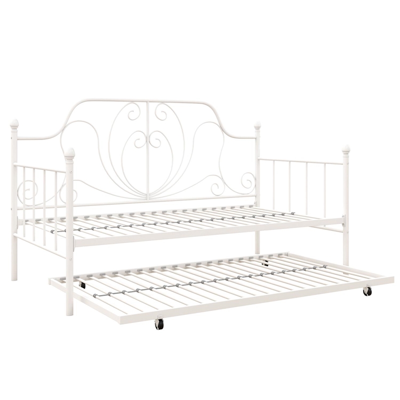 Pemberly Row Metal Daybed and Trundle in Twin over Twin in White