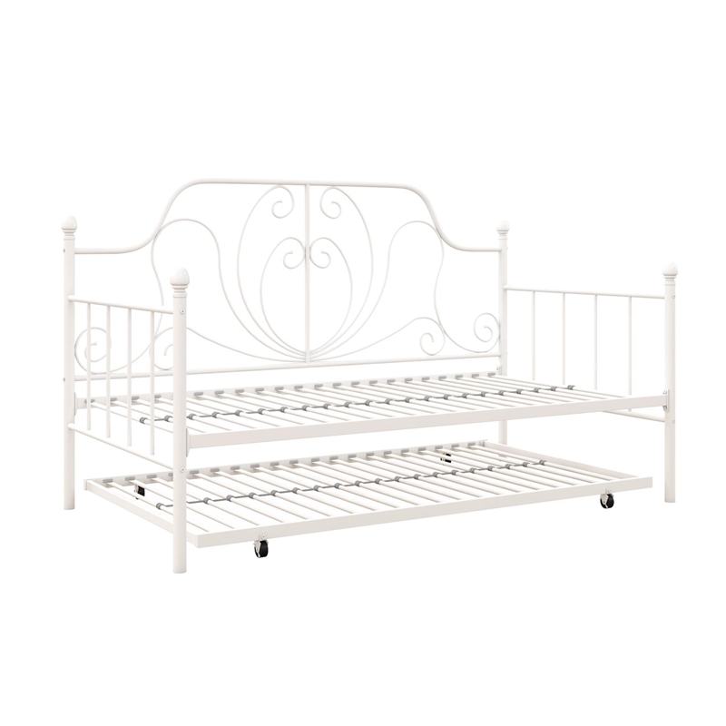 Pemberly Row Metal Daybed and Trundle in Twin over Twin in White