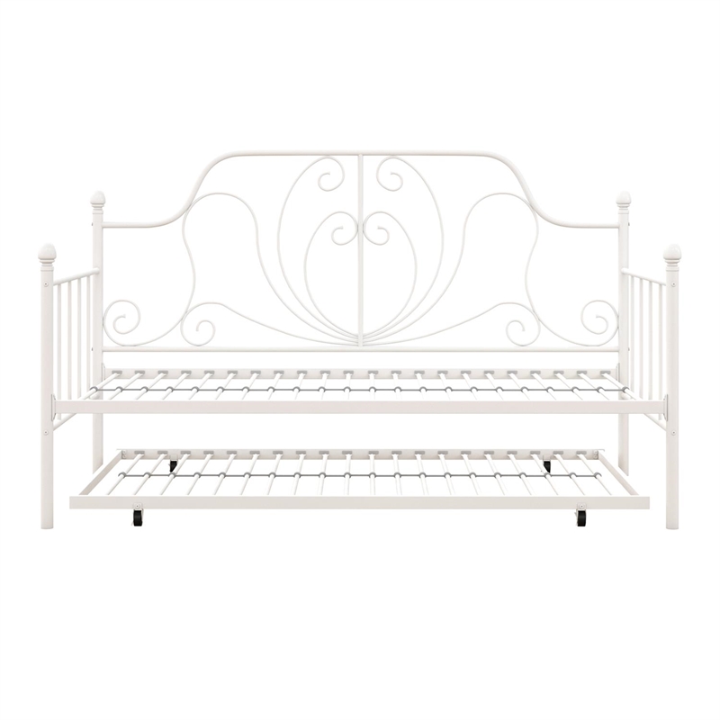 Pemberly Row Metal Daybed and Trundle in Twin over Twin in White