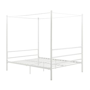 Pemberly Row Contemporary Four-Post Metal Canopy Bed in Full White