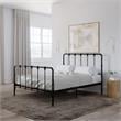 Pemberly Row Metal Bed with Under Bed Storage in Queen Frame in Black