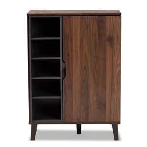 Pemberly Row Two-Tone Wood 1-Door Shoe Cabinet in Walnut Brown and Gray