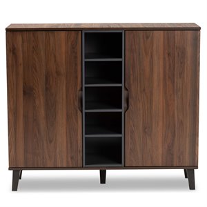 Pemberley Row Engineered Wood Walnut Brown and Grey Shoe Cabinet Rectangular 25-Pair Storage Unassembled