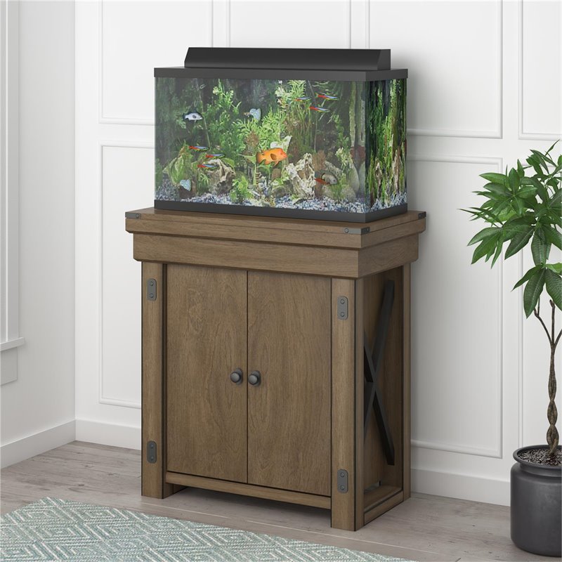 Pemberly Row Traditional 20 Gallon Aquarium Stand in Rustic Gray
