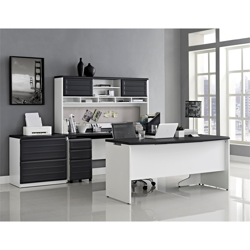 Pemberly Row Traditional Hutch in White and Gray