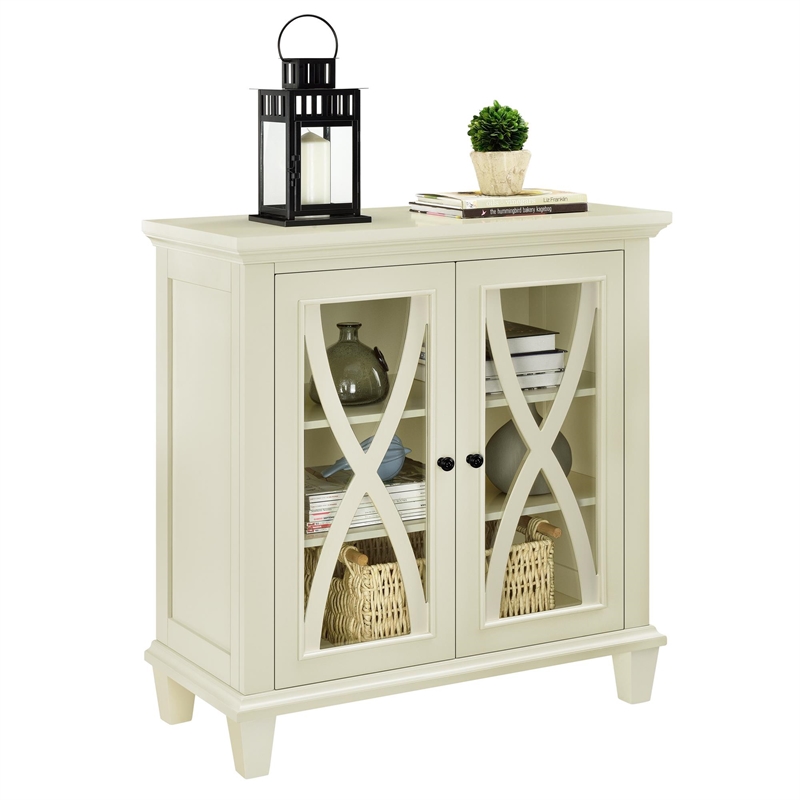 Pemberly Row Mid-Centruy Double Door Accent Cabinet in Ivory