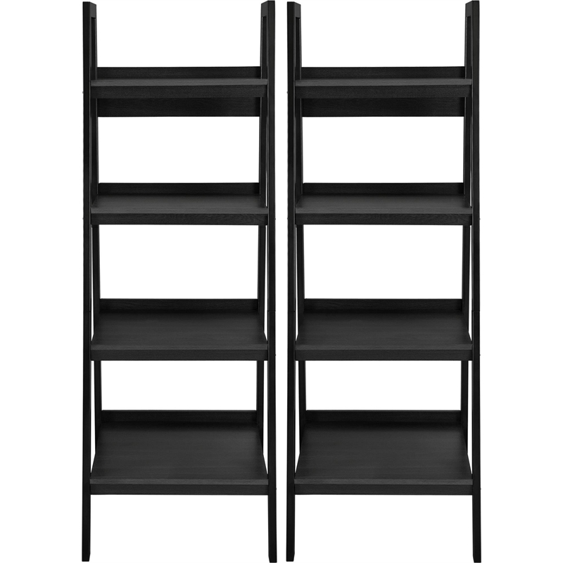 Pemberly Row Mid-Centruy 4 Shelf Ladder Bookcase Bundle in White