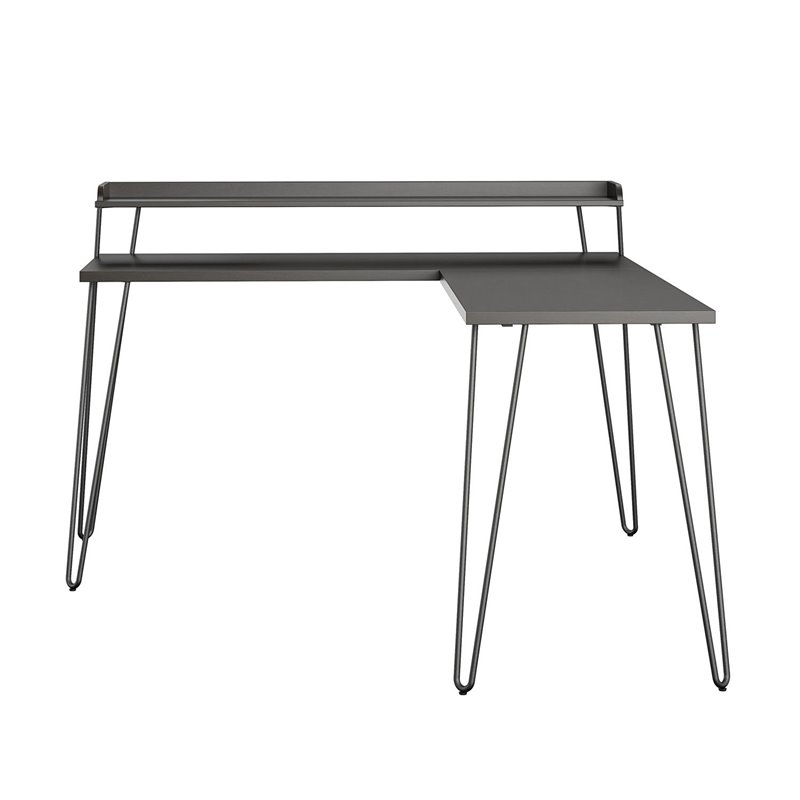 Pemberly Row Mid-Century L Desk with Riser in Espresso Finish