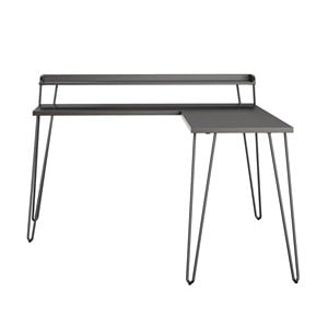Pemberly Row Mid-Century L Desk with Riser in Espresso Finish