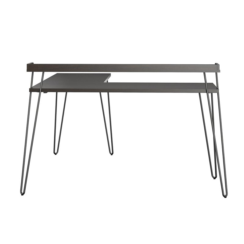 Pemberly Row Mid-Century L Desk with Riser in Espresso Finish