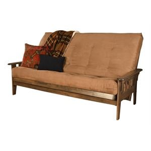 Pemberly Row Queen Futon with Peat Fabric Mattress in Tan and Walnut
