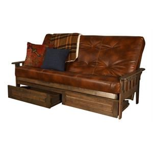 Pemberly Row Queen Storage Futon with Brown Faux Leather Mattress